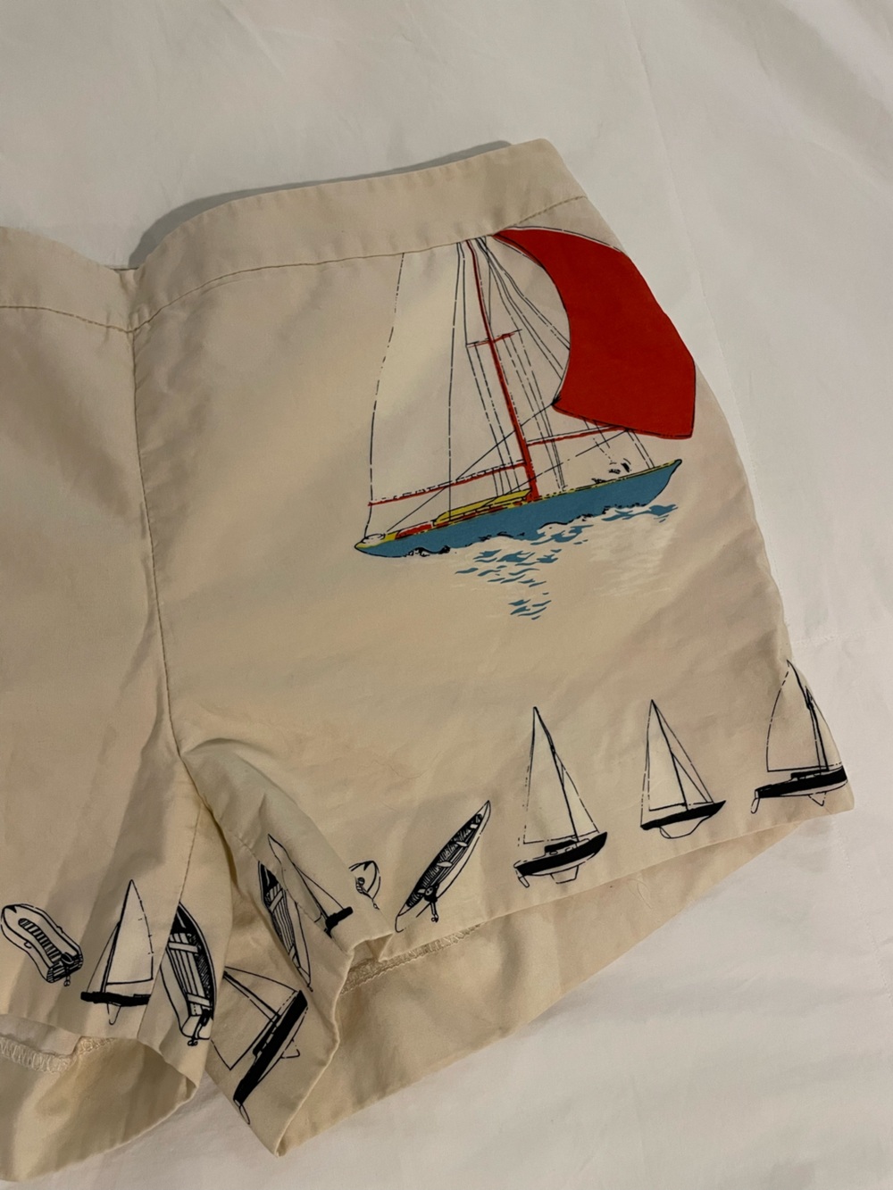 J. Crew Cream Sailboat Print Shorts with Red Accent - Picture 2 of 4